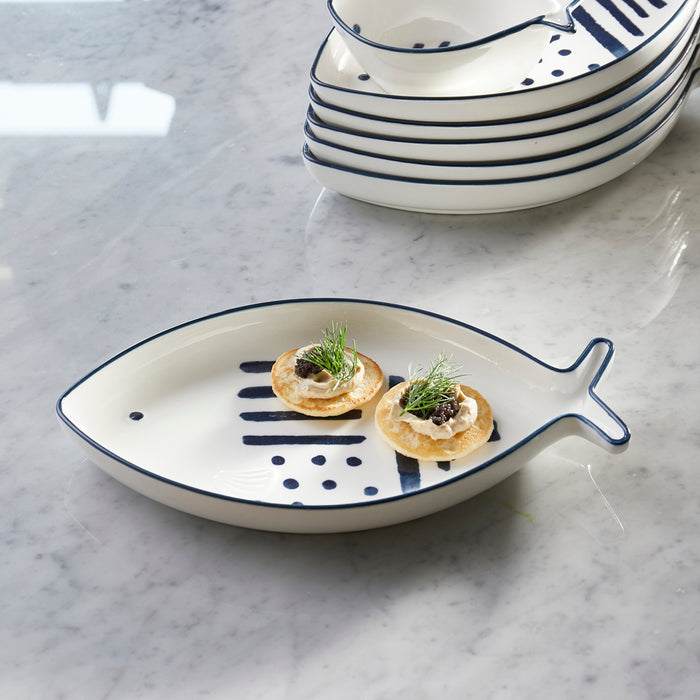 Riviera Maison Serveerschaal Blauw|wit - Ferragudo Fish - Porselein