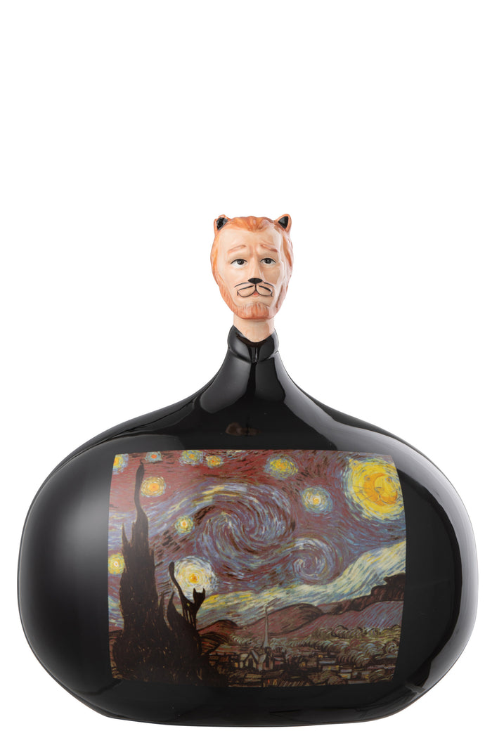 J-Line vaas Rond Hoog - hout|glas - donkerbruin - S - 26.00 cm hoog