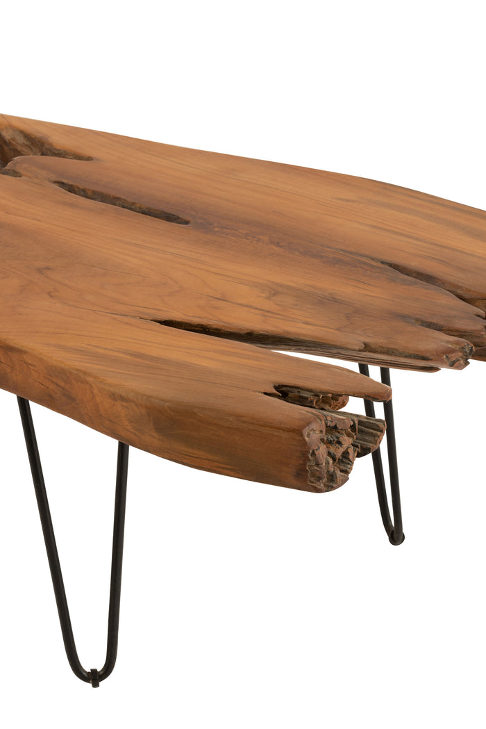 J-Line bijzettafel Relax - metaal|hout - wit|naturel - set van 2