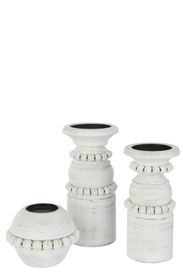 J-Line bijzettafel Relax - metaal|hout - wit|naturel - set van 2