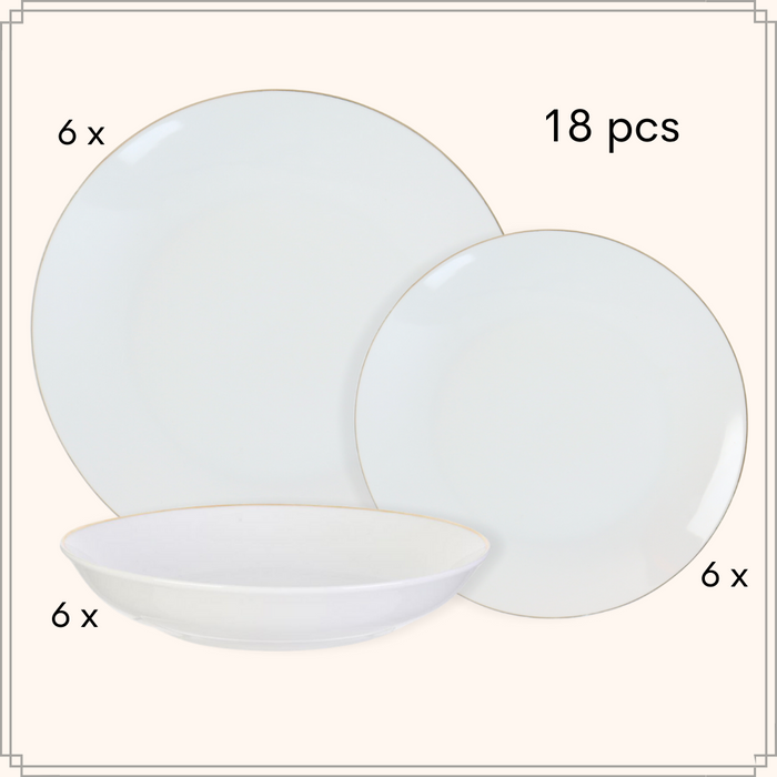 OTIX Serviesset Bordenset 6 persoons 18-delig Wit met Gouden rand P...