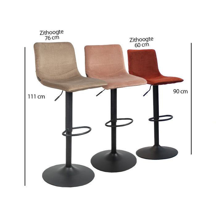 Bronx71 Velvet barkruk Frenkie zwart 59-76 cm - Barkrukken set van 2