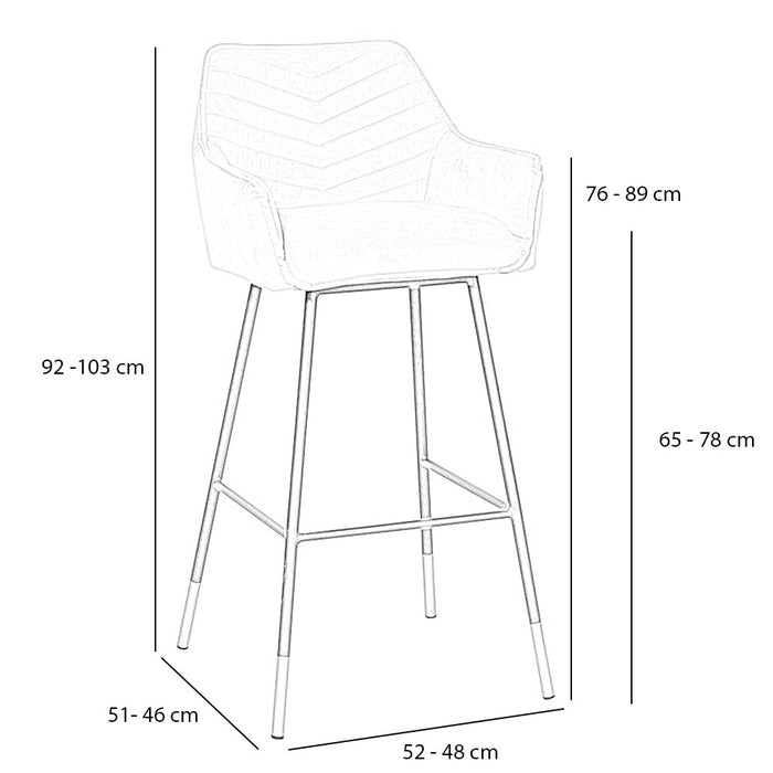 Bronx71 Velvet barkruk Fiona groen 65-78 cm
