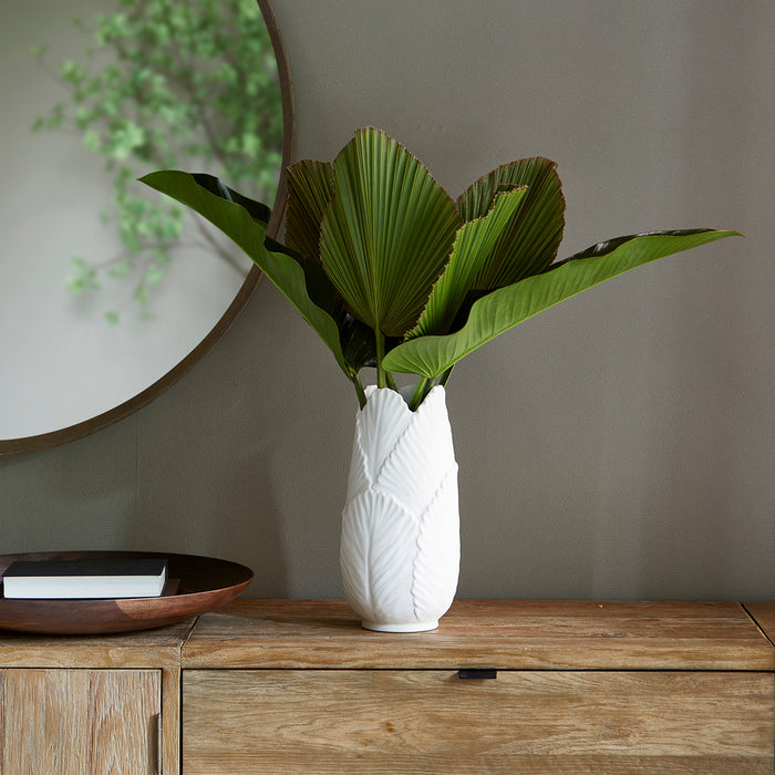 Riviera Maison Vaas Wit - Foliage - Aardewerk (ØxH) 18x35