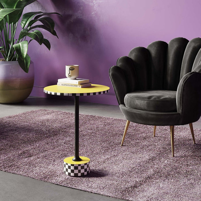 Kare Bijzettafel Domero Checkers Yellow Ø25cm
