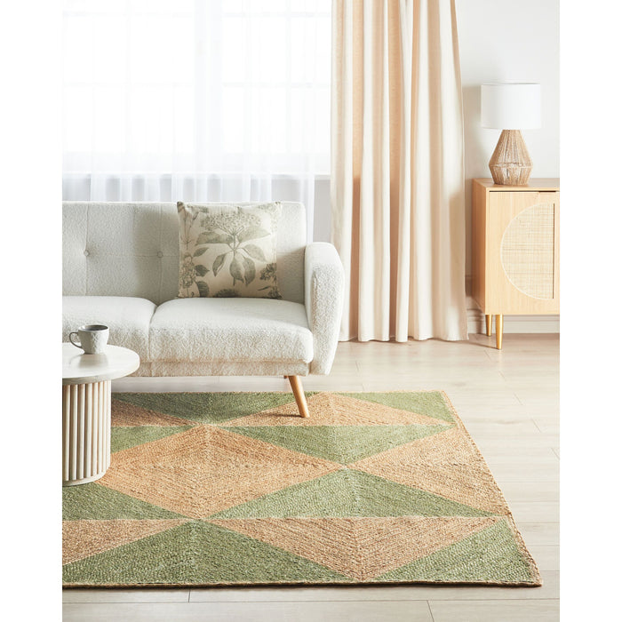 Beliani-CALIS-Laagpolig vloerkleed-Beige|Groen-200 x 300 cm-Jute