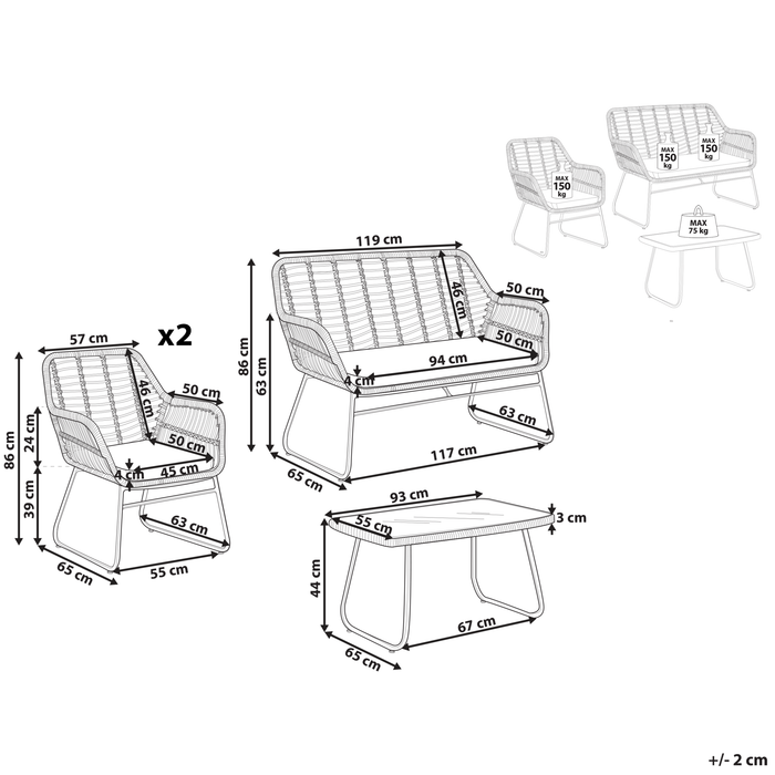 Beliani - MINORI - Loungeset voor 4 - Natuurlijk - PE rotan