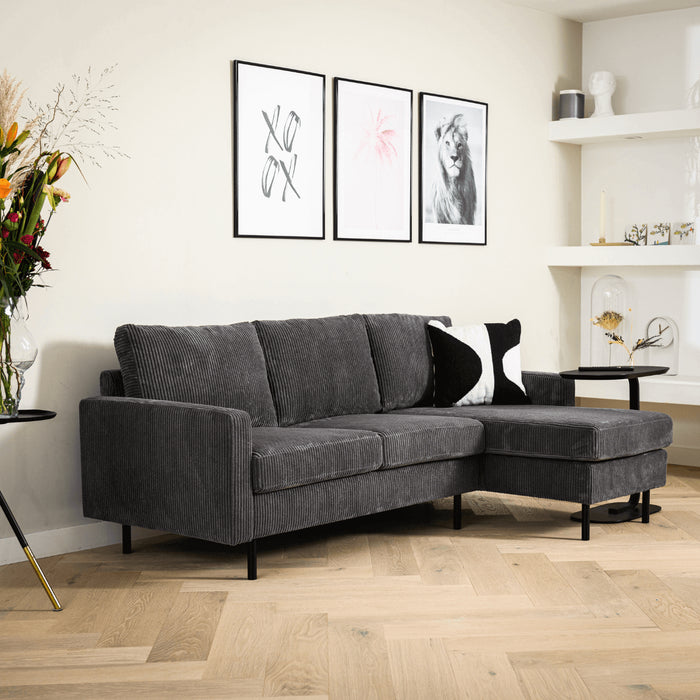 Vurna Glasco 3-zits hoekbank rechts rib antraciet