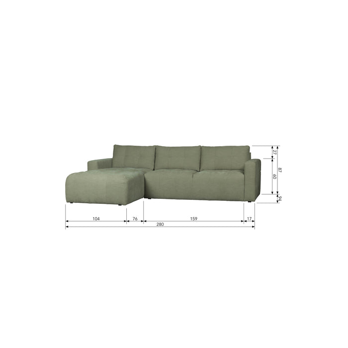 vtwonen Bar Chaise Longue Links - Stof - Groen - 87x280x170