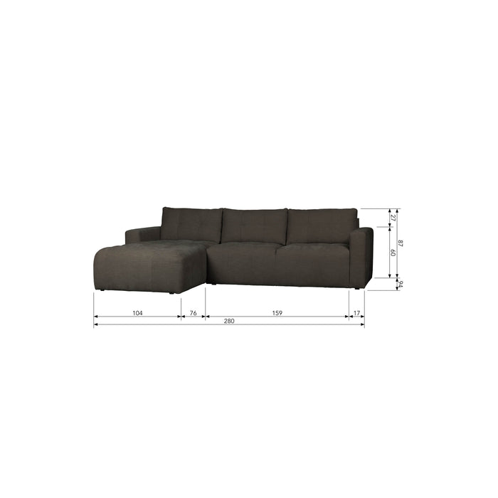 vtwonen Bar Chaise Longue Links - Stof - Antraciet - 87x280x170