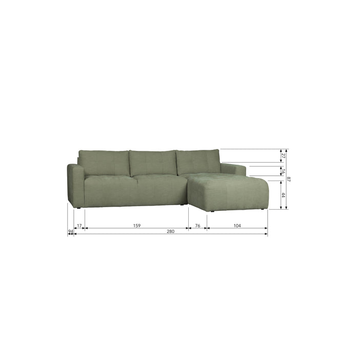 vtwonen Bar Chaise Longue Rechts - Stof - Groen - 87x280x170