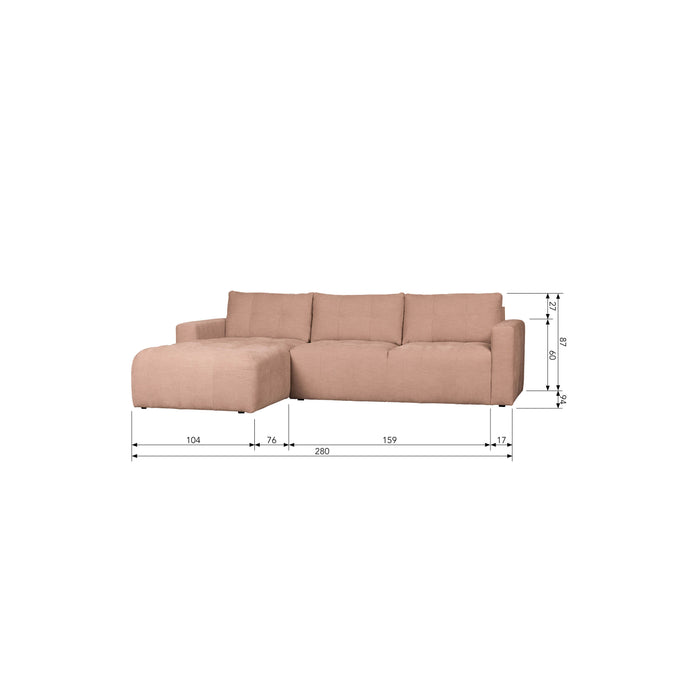 vtwonen Bar Chaise Longue Links - Stof - Roze - 87x280x170