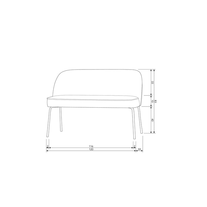 WOOOD Vogue Eetbank - Velvet - Zwart - 82,5x120x59