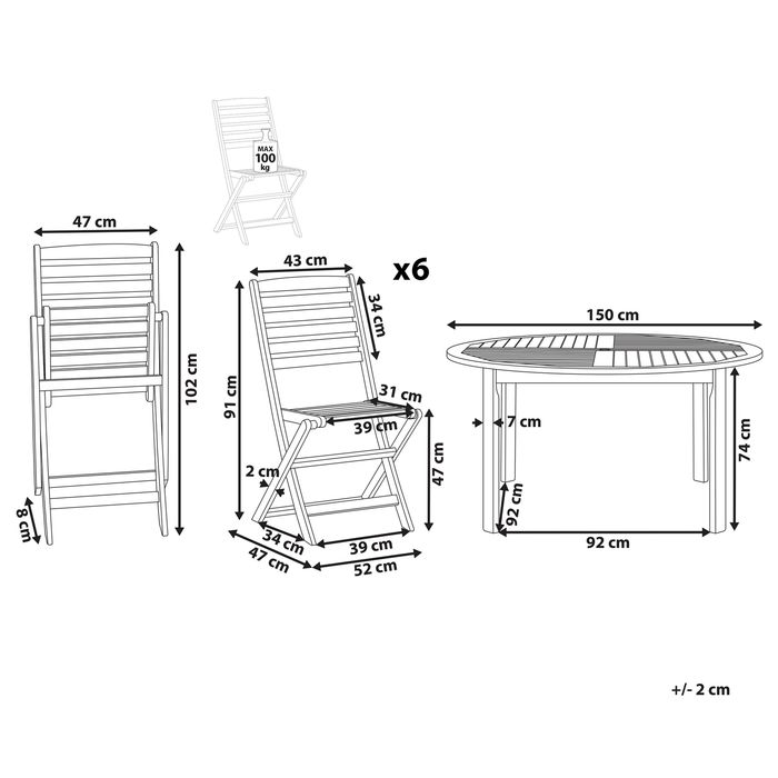 Beliani - TOLVE - Tuinset voor 6 - Lichte houtkleur - Acaciahout