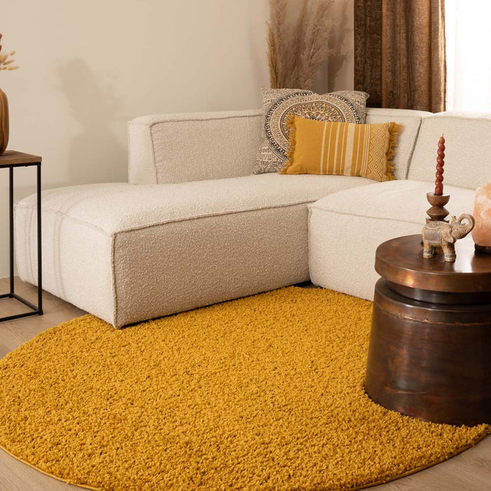 Tapeso Rond hoogpolig vloerkleed shaggy Trend effen - okergeel - 160