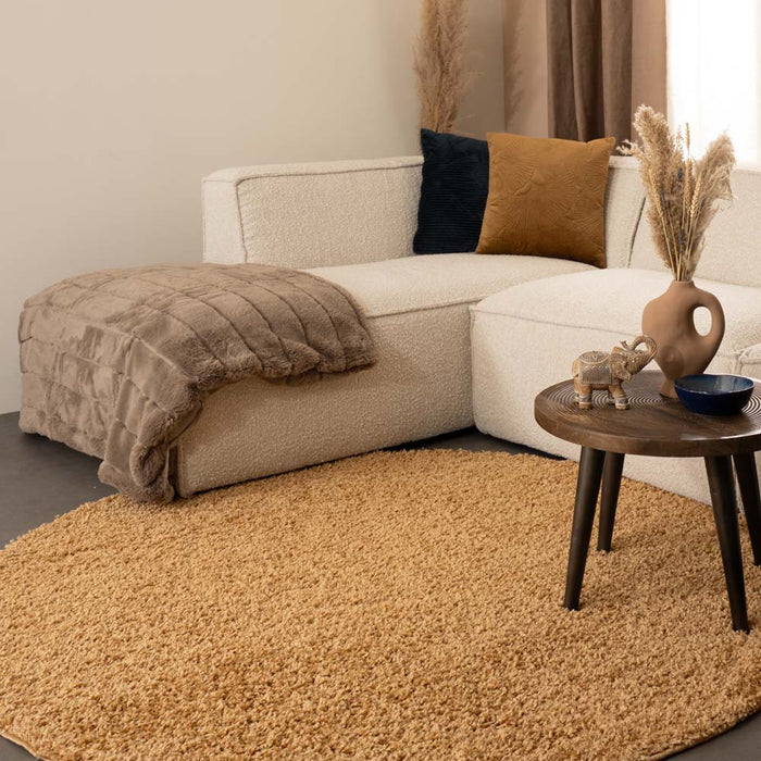 Tapeso Rond hoogpolig vloerkleed shaggy Trend effen - goud - 240 cm