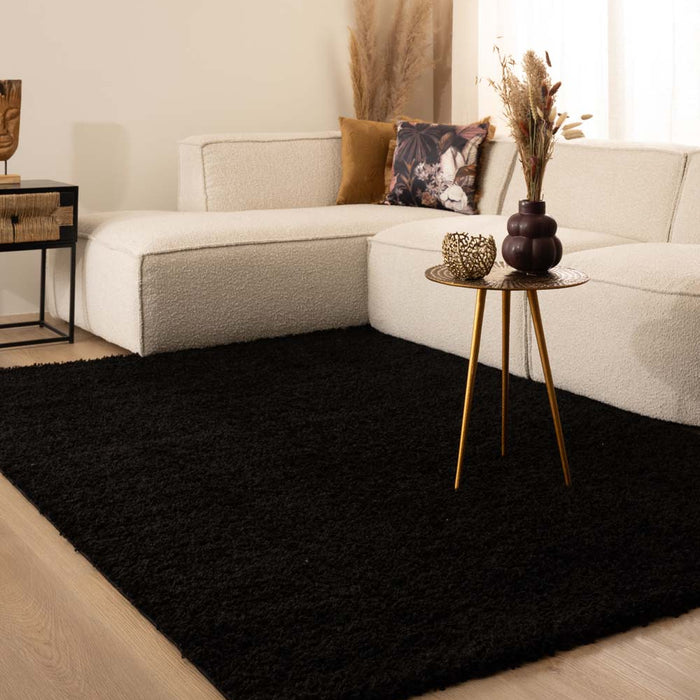 Tapeso Hoogpolig vloerkleed shaggy Trend effen - zwart - 120x170 cm