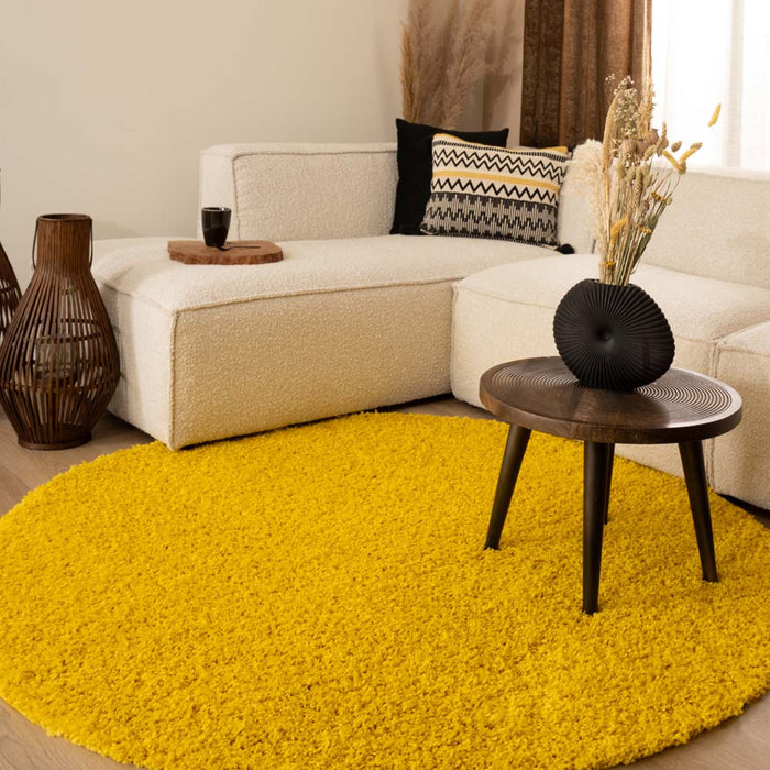 Tapeso Rond hoogpolig vloerkleed shaggy Trend effen - geel - 120 cm