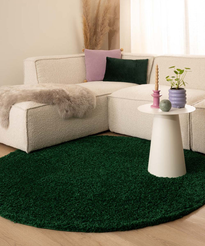 Tapeso Rond hoogpolig vloerkleed shaggy Trend effen - jade - 160 cm