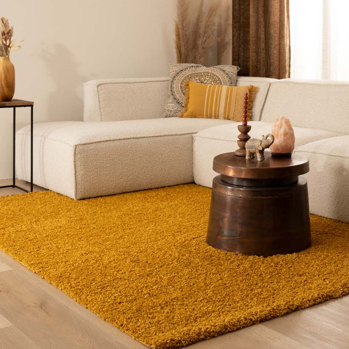 Tapeso Hoogpolig vloerkleed shaggy Trend effen - okergeel - 200x300 cm