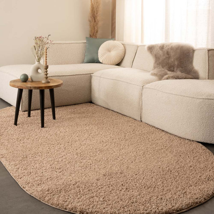 Tapeso Ovaal hoogpolig vloerkleed shaggy Trend effen - beige - 300x400