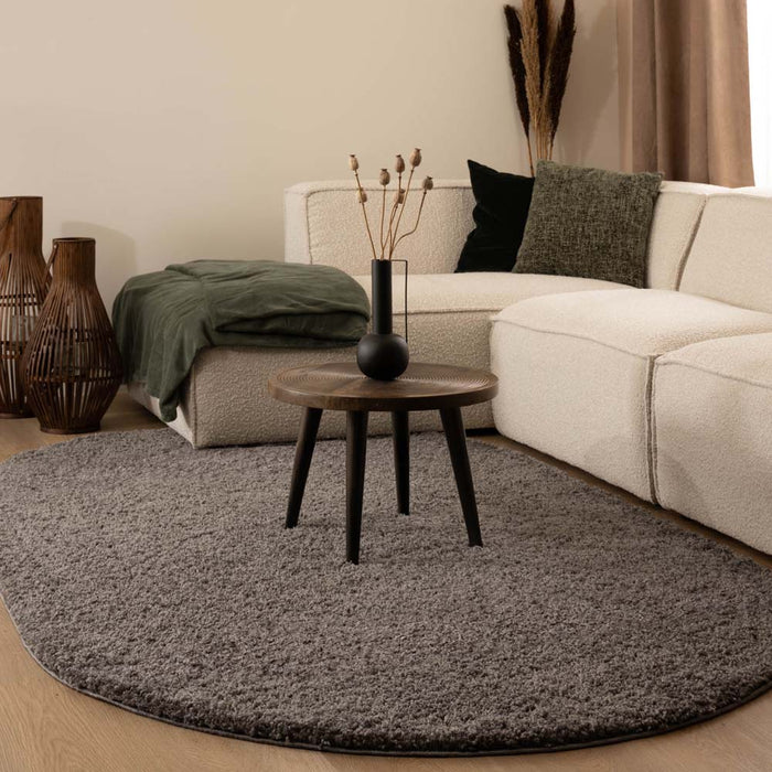 Tapeso Ovaal hoogpolig vloerkleed shaggy Trend effen - grijs - 150x240