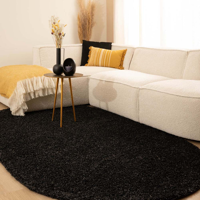 Tapeso Ovaal hoogpolig vloerkleed shaggy Trend effen - antraciet -