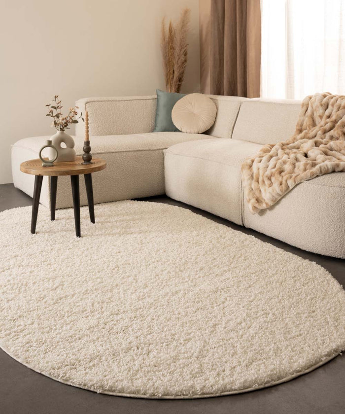 Tapeso Ovaal hoogpolig vloerkleed shaggy Trend effen - ivoor - 200x300