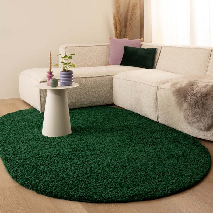 Tapeso Ovaal hoogpolig vloerkleed shaggy Trend effen - jade - 120x180