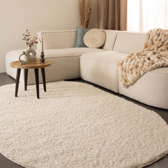 Tapeso Ovaal hoogpolig vloerkleed shaggy Trend effen - ivoor - 300x400