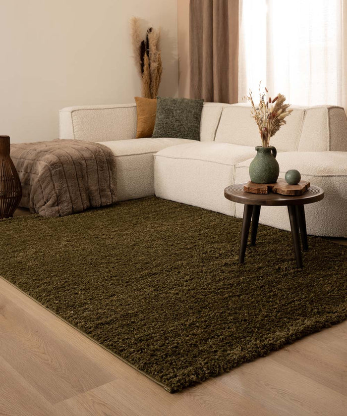 Tapeso Hoogpolig vloerkleed shaggy Trend effen - olijfgroen - 240x340