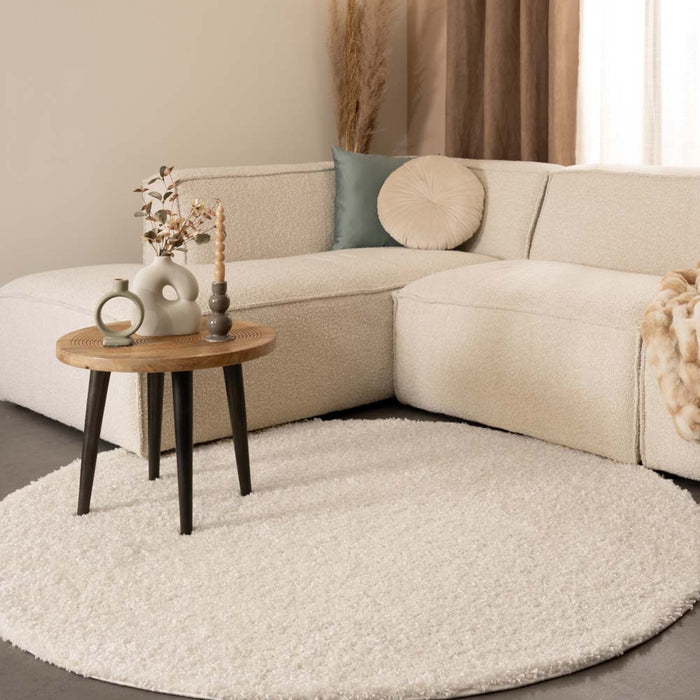 Tapeso Rond hoogpolig vloerkleed shaggy Trend effen - ivoor - 120 cm