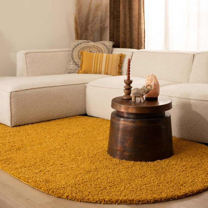 Tapeso Ovaal hoogpolig vloerkleed shaggy Trend effen - okergeel -