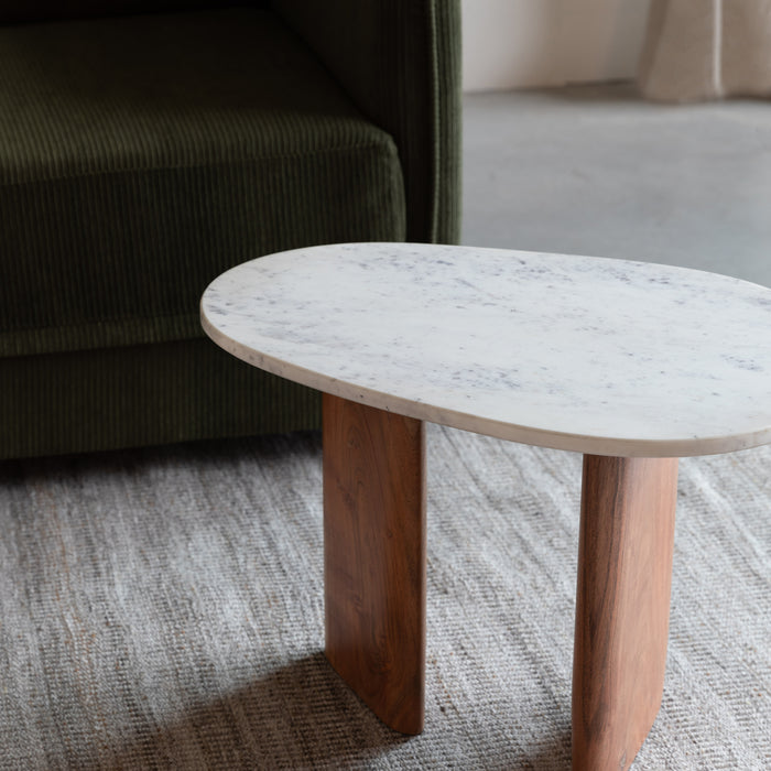 by fonQ Serenity Bijzettafel Marmer en Acaciahout - Wit