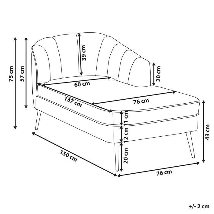 Beliani-ALLIER-Chaise longue-Smaragdgroen-Rechterzijde-Fluweel