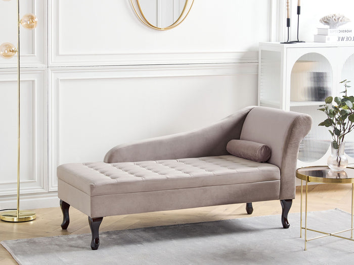 Beliani - PESSAC - Chaise longue - Taupe - Rechterzijde - Fluweel