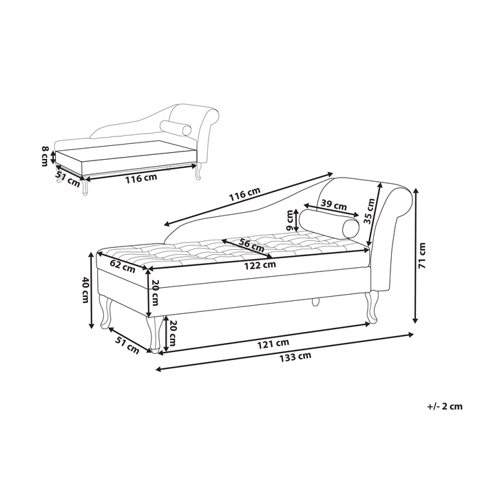 Beliani - PESSAC - Chaise longue - Taupe - Rechterzijde - Fluweel