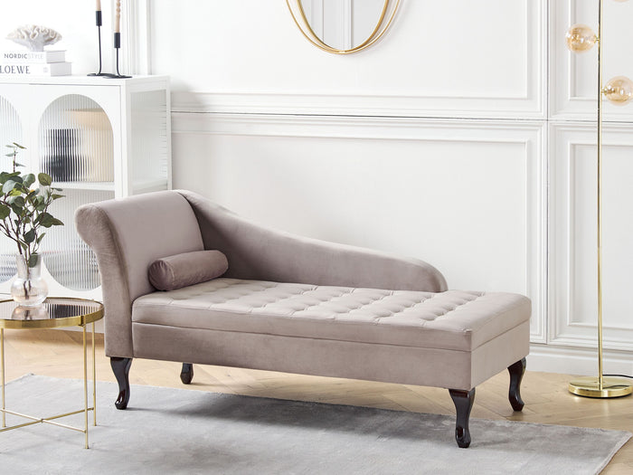 Beliani - PESSAC - Chaise longue - Taupe - Linkerzijde - Fluweel