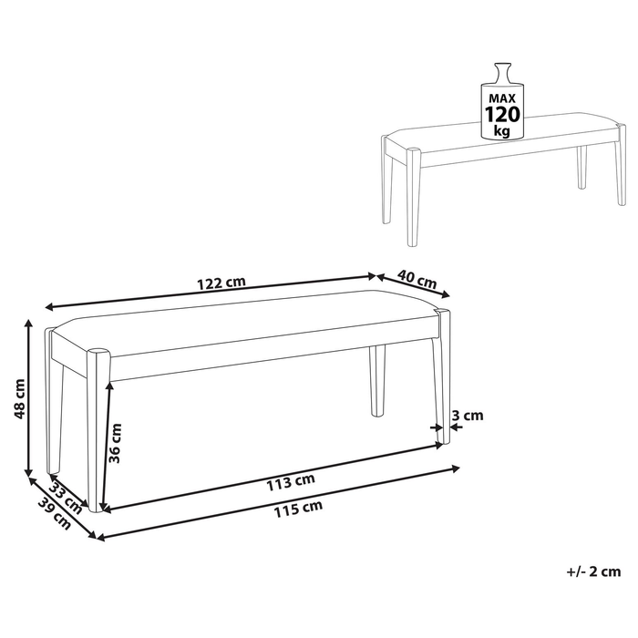Beliani - ELYRIA - Bankje - Lichthout|Grijs - Polyester