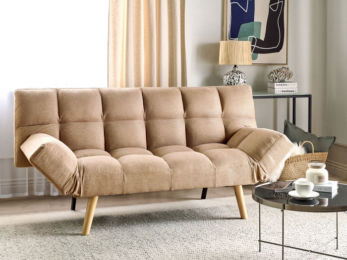 Beliani - INGARO - Slaapbank 3-zits - Lichtbruin - Polyester