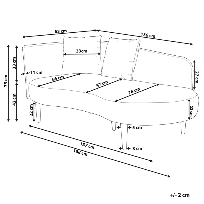 Beliani-CHAUMONT-Chaise longue-Pastelroze-Rechterzijde- Fluweel