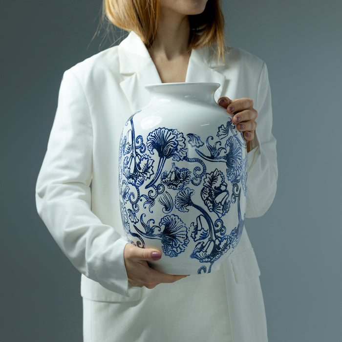 Riviera Maison Vaas Blauw|wit - Amalfi - Aardewerk (ØxH) 22x31