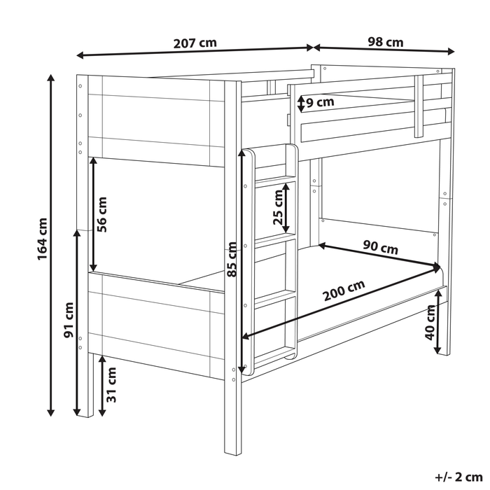 Beliani - MAULDE - Stapelbed - Grijs - 90 x 200 cm - Rubberhout