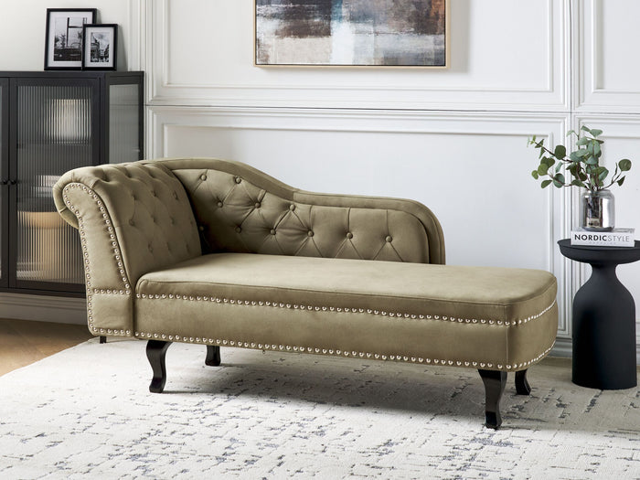 Beliani - NIMES - Chaise longue - Olijfgroen - Linkerzijde - Fluweel