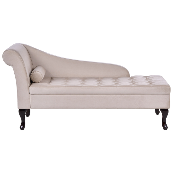 Beliani - PESSAC - Chaise longue - Lichtbeige - Linkerzijde - Fluweel