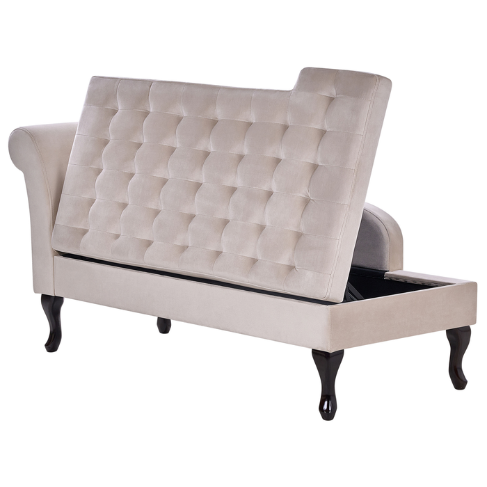 Beliani - PESSAC - Chaise longue - Lichtbeige - Linkerzijde - Fluweel