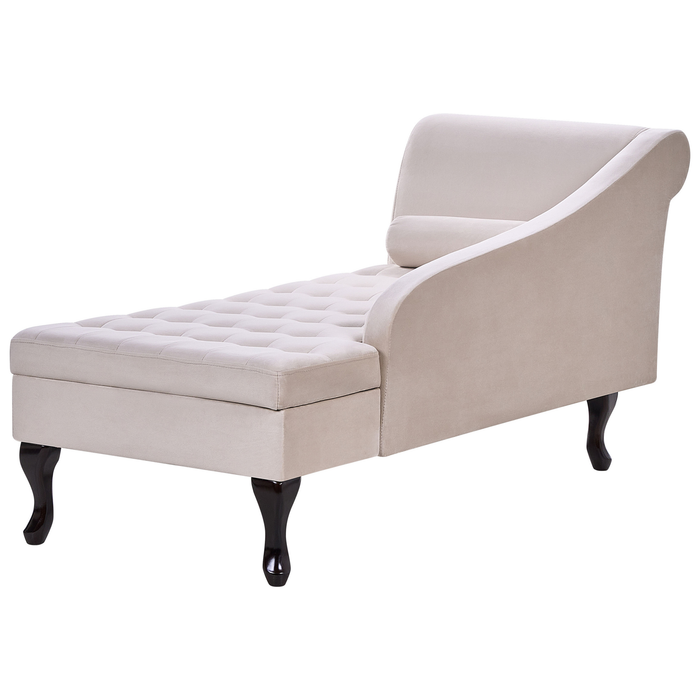 Beliani - PESSAC - Chaise longue - Lichtbeige - Linkerzijde - Fluweel