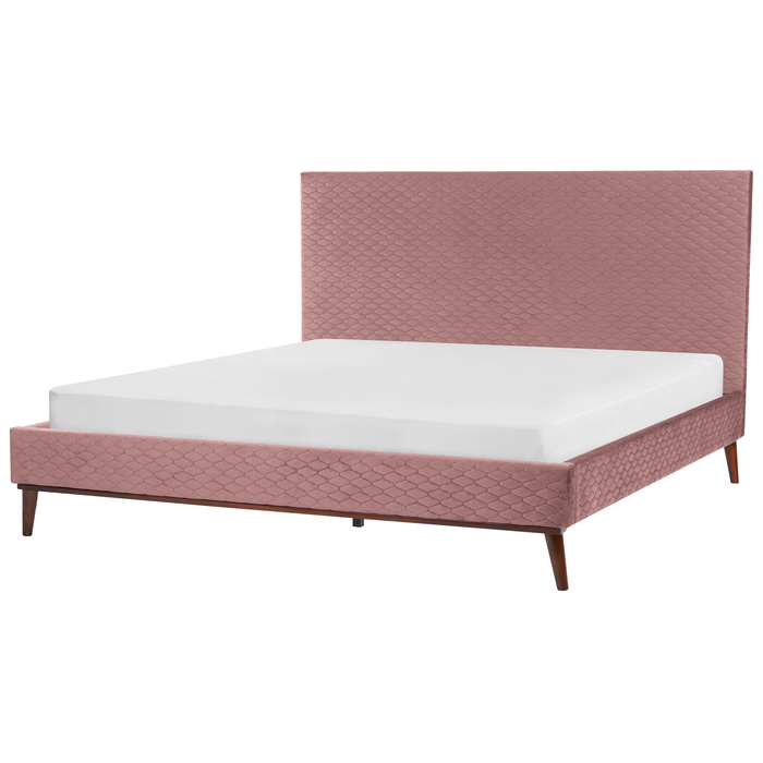 Beliani - BAYONNE - Tweepersoonsbed - Roze - 180 x 200 cm - Fluweel