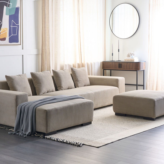 Beliani-LUNGO-Hoekbank met ottomaan-Beige-Rechtszijdig-Corduroy
