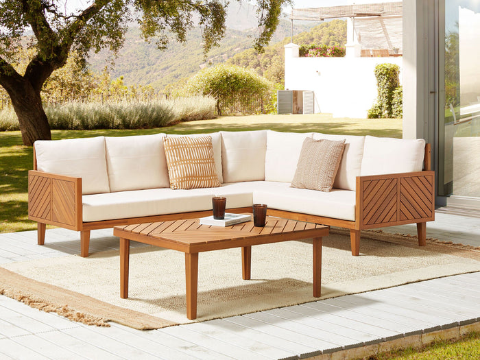 Beliani-BARATTI-Loungeset voor 4-Lichte houtkleur|Beige-Acaciahout